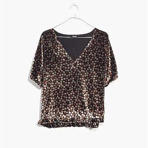 Madewell Velvet Tulip-Sleeve Ruffle Top in Petite Blooms, sz Medium